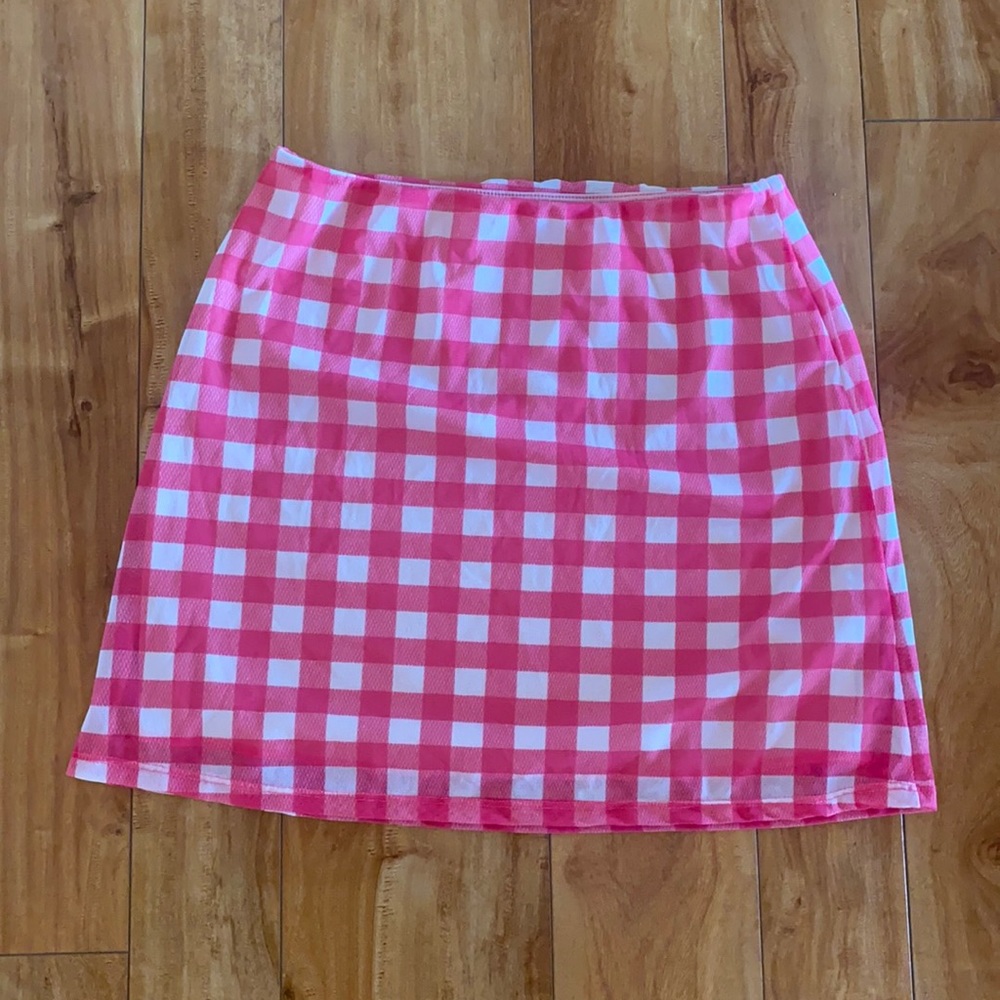 Pink checkered skirt